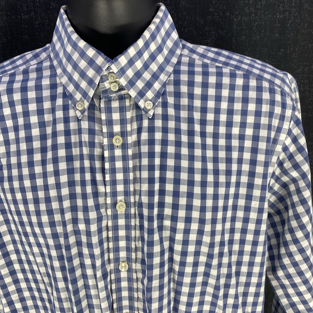 Boden Shirt Mens Large Blue Plaid Check Pocket 100% Cotton Long Sleeve Button Up